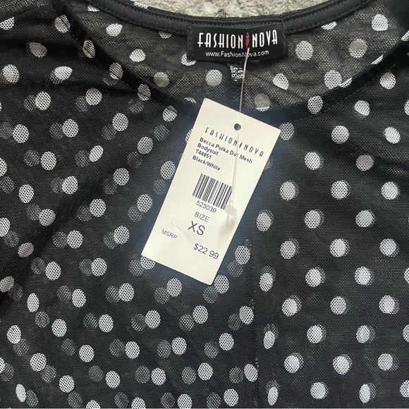 FASHION NOVA Polka Dot Mesh Bodysuit XS - Picture 5 of 6